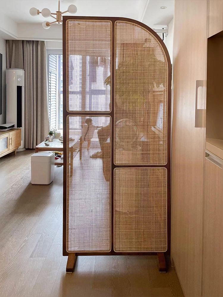 Shoji Screen Divider - Retro katı ahşap Rattan Subareas ekranlar
